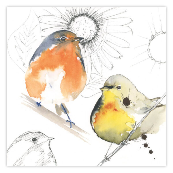 Reproduction aquarelle oiseaux et fleurs